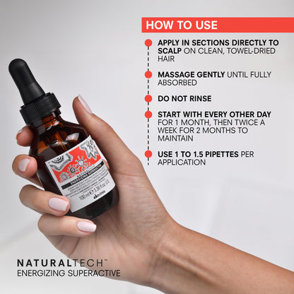Davines Naturaltech Energizing Superactive Anytime, Stimulating & Fortifying for Thinning Hair & Hair Loss - With Caffeine Phytoceuticals - Thickening Serum, Travel Size, 3.38 Fl Oz