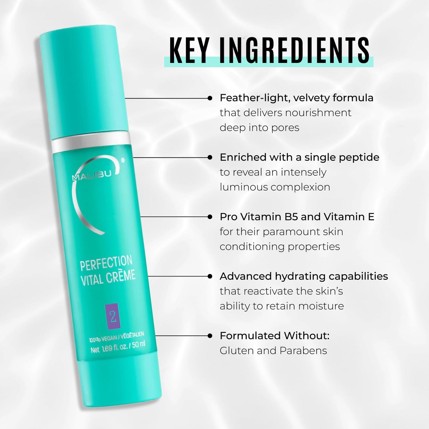 Malibu C Perfection Vital Crème - Daily Face Moisturizer for Dry Skin with Peptide & Pro Vitamin B5 - Hydrating Moisturizer for Fine Lines, Wrinkles, Dark Circles & Puffiness (1.69 oz)