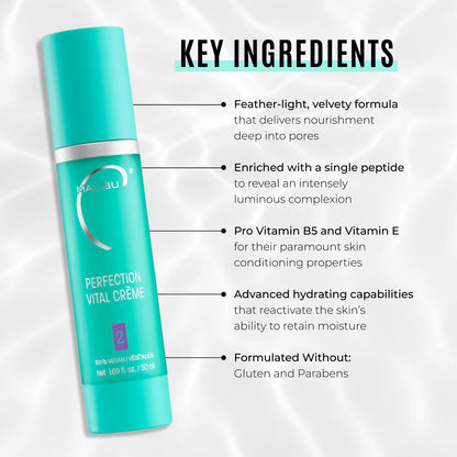 Malibu C Perfection Vital Crème - Daily Face Moisturizer for Dry Skin with Peptide & Pro Vitamin B5 - Hydrating Moisturizer for Fine Lines, Wrinkles, Dark Circles & Puffiness (1.69 oz)