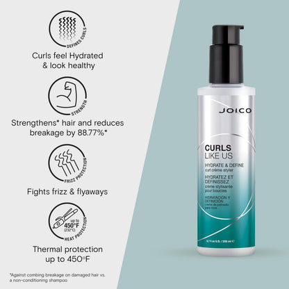 Joico Curls Like Us Hydrate & Define Curl Crème Styler | For Curly Hair | Reduce Frizz & Breakage | Define Textures | Thermal Protection | With Moringa Seed & Algae Oil