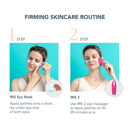 FOREO Eye Revive IRIS 2 Bundle - Lymphatic Drainage Eye Massager IRIS Hydrating Hydrogel Eye Mask, 60 pcs Dark Eye Circle Remover & Eye Bags Remover - Eye Puffiness Reducer - Fuchsia