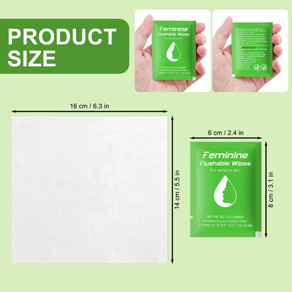 Feminine Wipes Flushable Travel Individually Wrapped,Travel Wipes for Women,Feminine Care Wet Wipes Travel Size Vaginal Wipes for Adult,Girl and Homeless(Cucumber,Pack of 50)