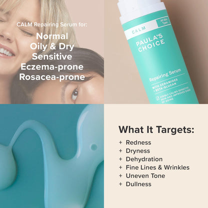 Paula’s Choice CALM Repairing Serum for Sensitive Skin, Calms + Soothes Redness, Lightweight Hydration with Hyaluronic Acid for All Skin Types, 1 Fl Oz