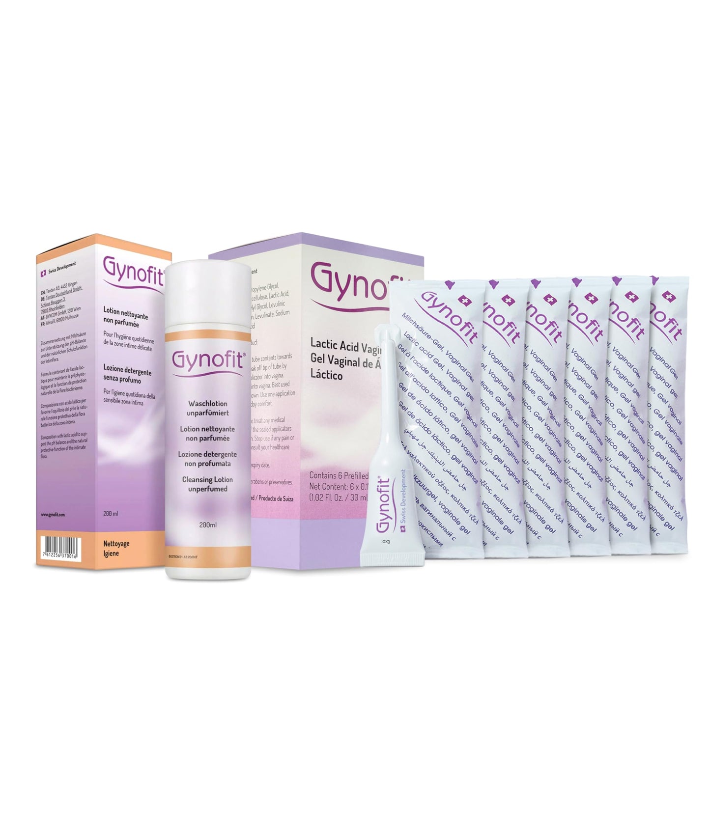 Gynofit Vaginal Health Bundle – pH-Balancing Cleansing Lotion (Unperfumed) & Lactic Acid Vaginal Gel (6 Count) – Daily Intimate Wash + Targeted Vaginal Moisturizer – Gynecologist Recommended