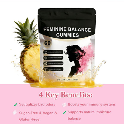 Premium Feminine Balance Gummies for Women | Hawaiian Pineapple Flavor, Daily pH Balance & Freshness Support | Vegan, Sugar-Free Gummies for Intimate Wellness, Flora & Immune Support | 60 Count