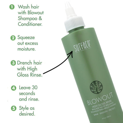 SURFACE Hair Blowout High Gloss Rinse– Organic Ingredients for Women and Men, Heat-Resistant with Babassu Oil for Longer Lasting Blowouts - 8 fl oz