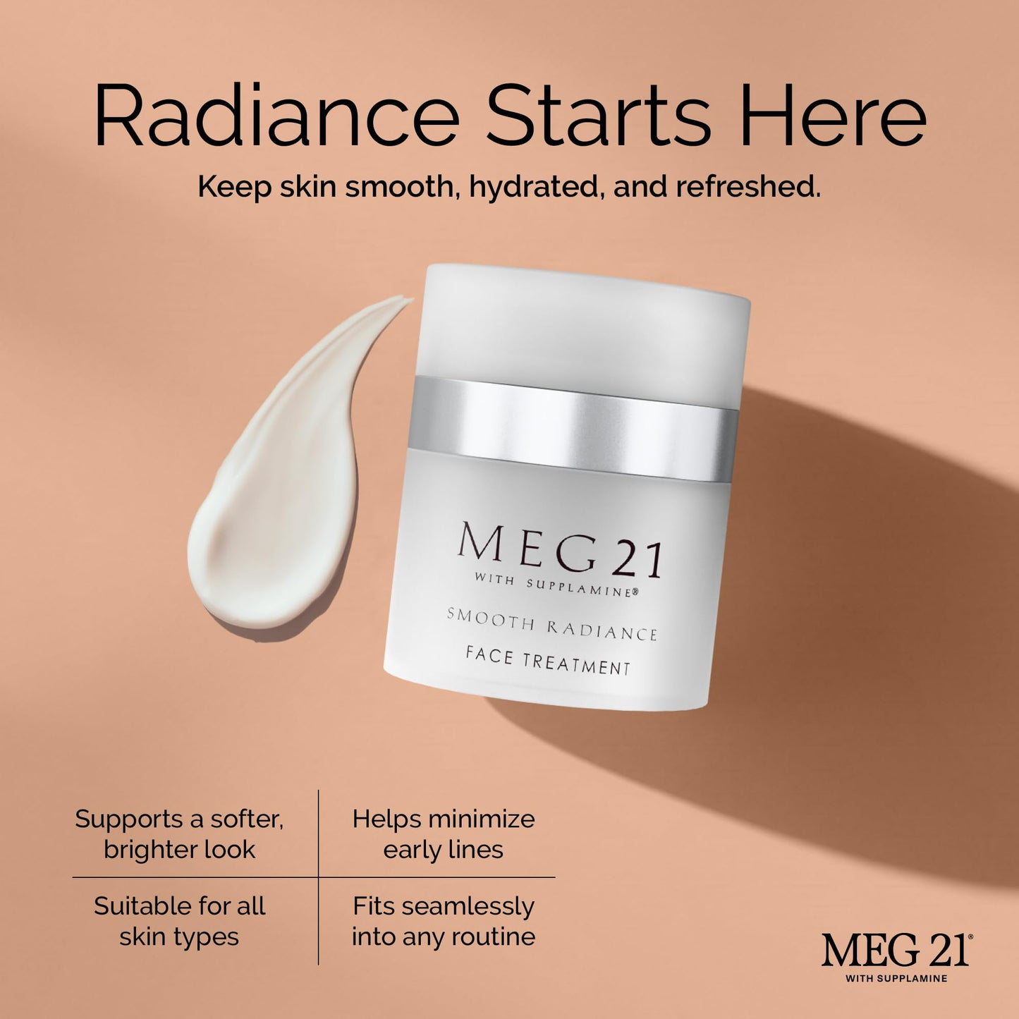 MEG 21 Smooth Radiance Moisturizer Face Cream – Anti-Aging Face Cream for Wrinkles & Skin Care with Patented SUPPLAMINE – Day/Night Facial Moisturizer for Women & Men, Helps Reduce Fine Lines (1.7 oz)