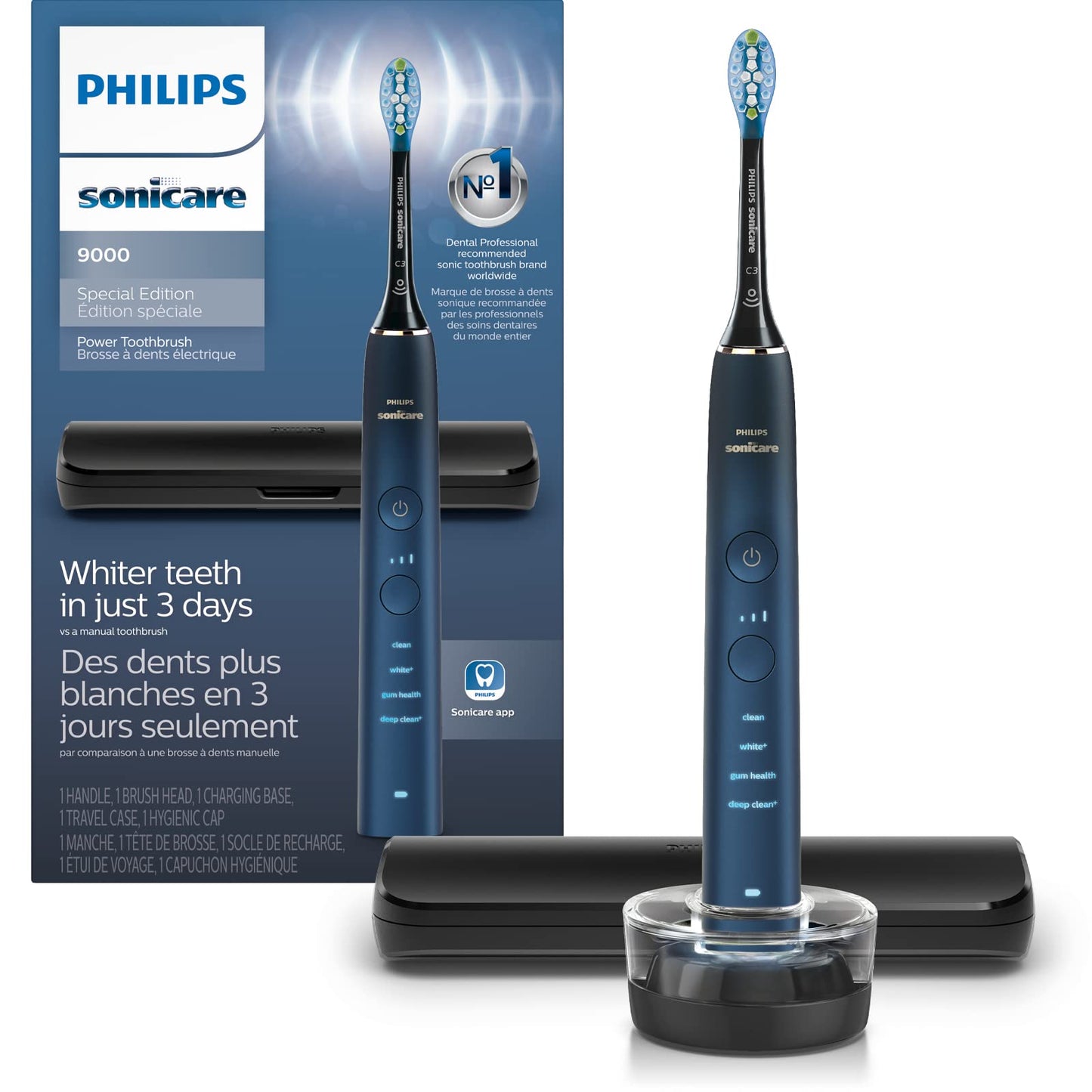 Philips Sonicare DiamondClean 9000 Electric Toothbrush - Sonic Toothbrush with App, Pressure Sensor, 12 Brushing Settings, Replacement Reminder, Charging Stand, Travel Case, Aquamarine, HX9911/92