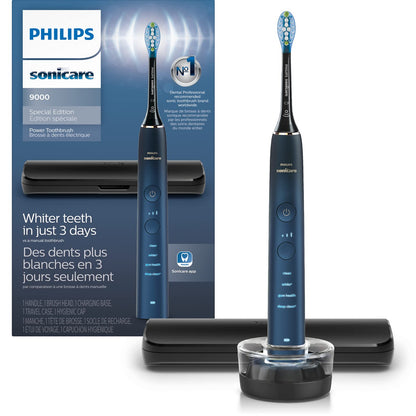 Philips Sonicare DiamondClean 9000 Electric Toothbrush - Sonic Toothbrush with App, Pressure Sensor, 12 Brushing Settings, Replacement Reminder, Charging Stand, Travel Case, Aquamarine, HX9911/92
