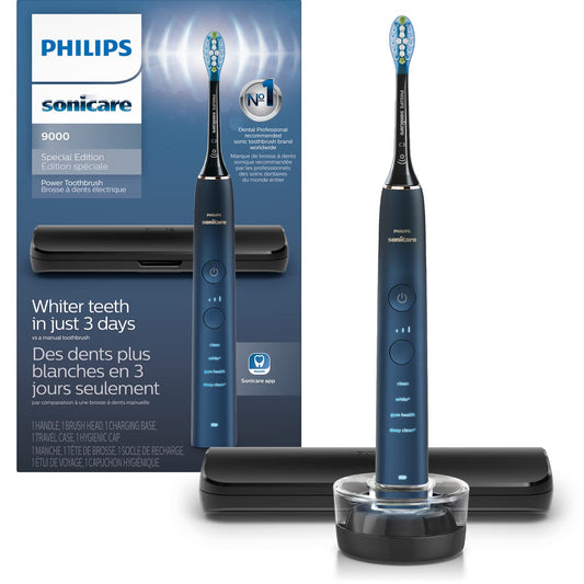 Philips Sonicare DiamondClean 9000 Electric Toothbrush - Sonic Toothbrush with App, Pressure Sensor, 12 Brushing Settings, Replacement Reminder, Charging Stand, Travel Case, Aquamarine, HX9911/92