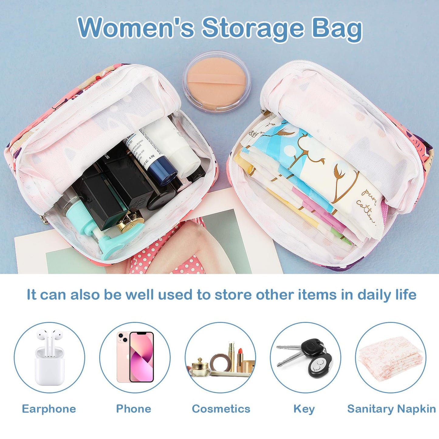 Desing Wish Sanitary Pad Storage Bag Portable Period Bag for Teen Pads/Sanitary Napkins/Small Tampons, Sanitary Napkin Storage Bag First Period Gifts for Teen Girls (Cat)