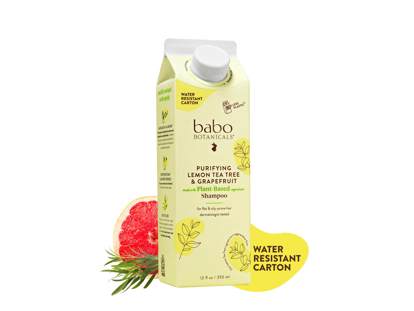 Babo Botanicals Purifying Lemon Tea Tree & Grapefruit Shampoo + Bundle with Conditioner – For Flat, Oily Prone Hair – Add body & shine - Passion Fruit Ferment for scalp