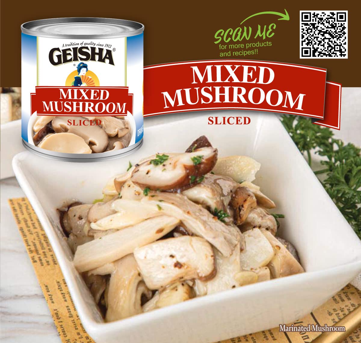GEISHA Mixed Mushroom Sliced 4OZ. (Pack of 12), Mixed Mushroom| Halal Certified － NON-GMO － Gluten Free－Good Source of Fiber－Only 10 Calories per Container