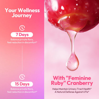 Vaginal Probiotics for Women 100 Billion CFU with Cranberry Extract for pH Balance & UTI Support, Plus Prebiotics & Lactobacillus, Triple Action for Vaginal, Urinary & Gut Health, 30 Capsules