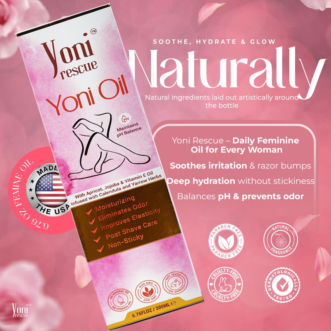 Yoni Oil For Women | Made in USA with Apricot, Jojoba, Vitamin E oil | Daily Moisturizing All Natural Feminine care Oil for Dark Spots, Ingrown Hair | pH Balance | Eliminates Odor | 6.76 oz | Peach