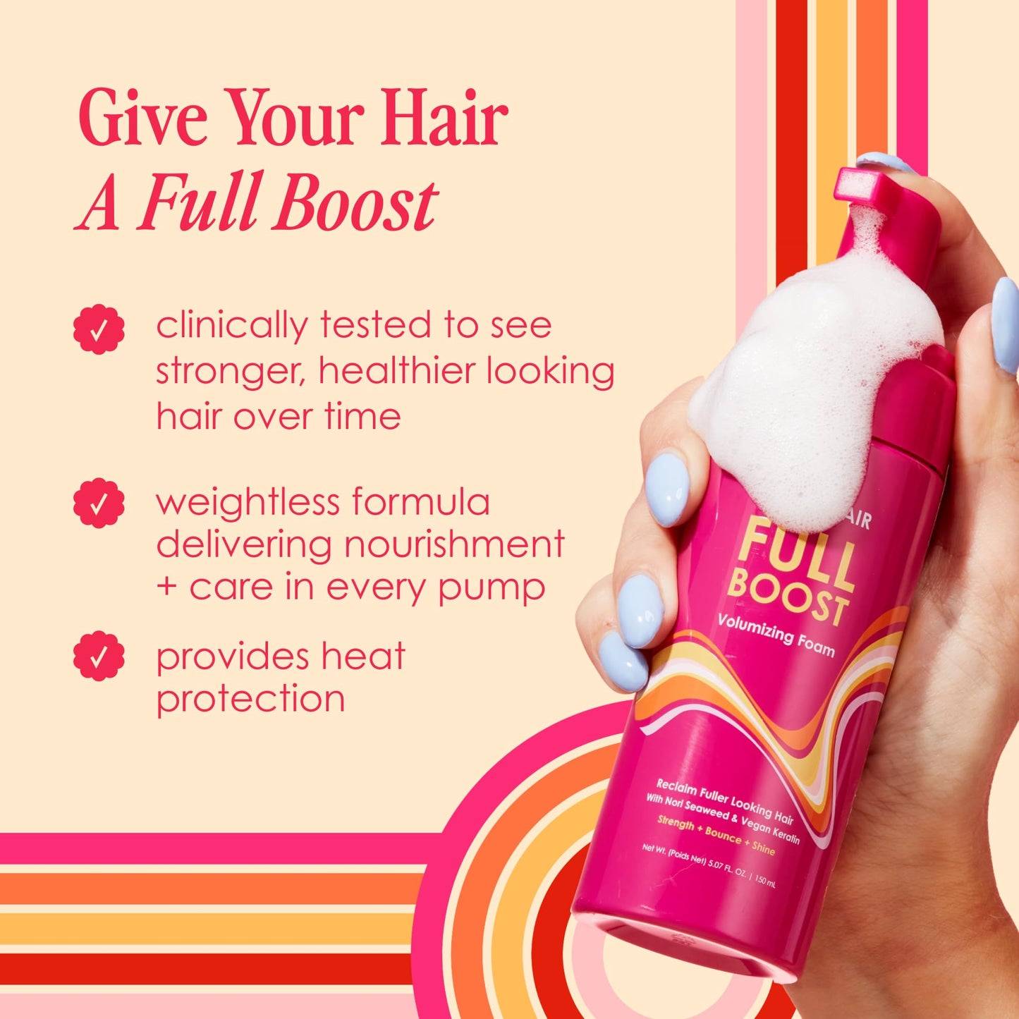 Grande Cosmetics Volumizing Hair Foam For Instant Volume, Body & Fuller Looking Hair, Hair Mousse for Curly Hair, Defines Curls, Non-sticky