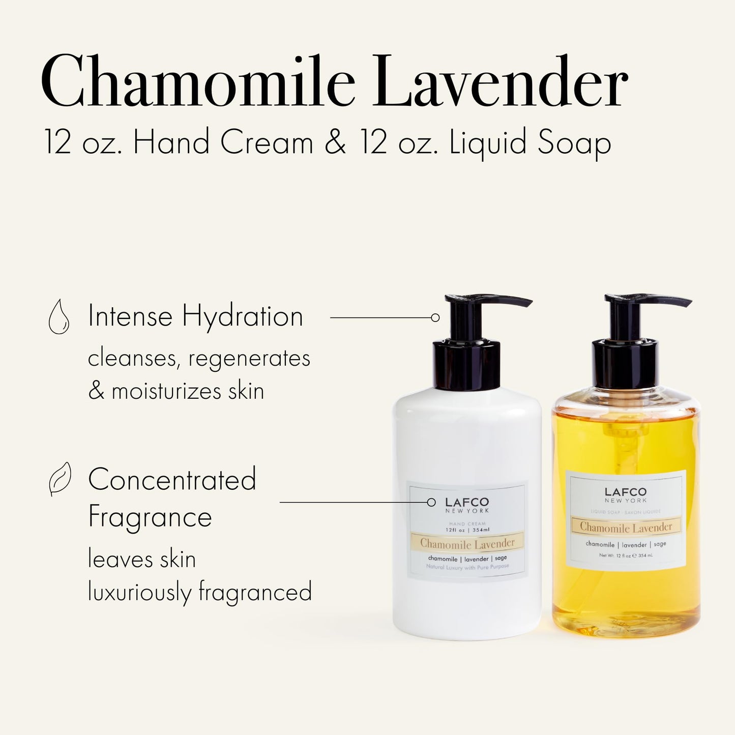 LAFCO New York Hand Care Trio, Chamomile Lavender - Includes Liquid Soap, Hand Cream & Ceramic Tray - Made in Italy