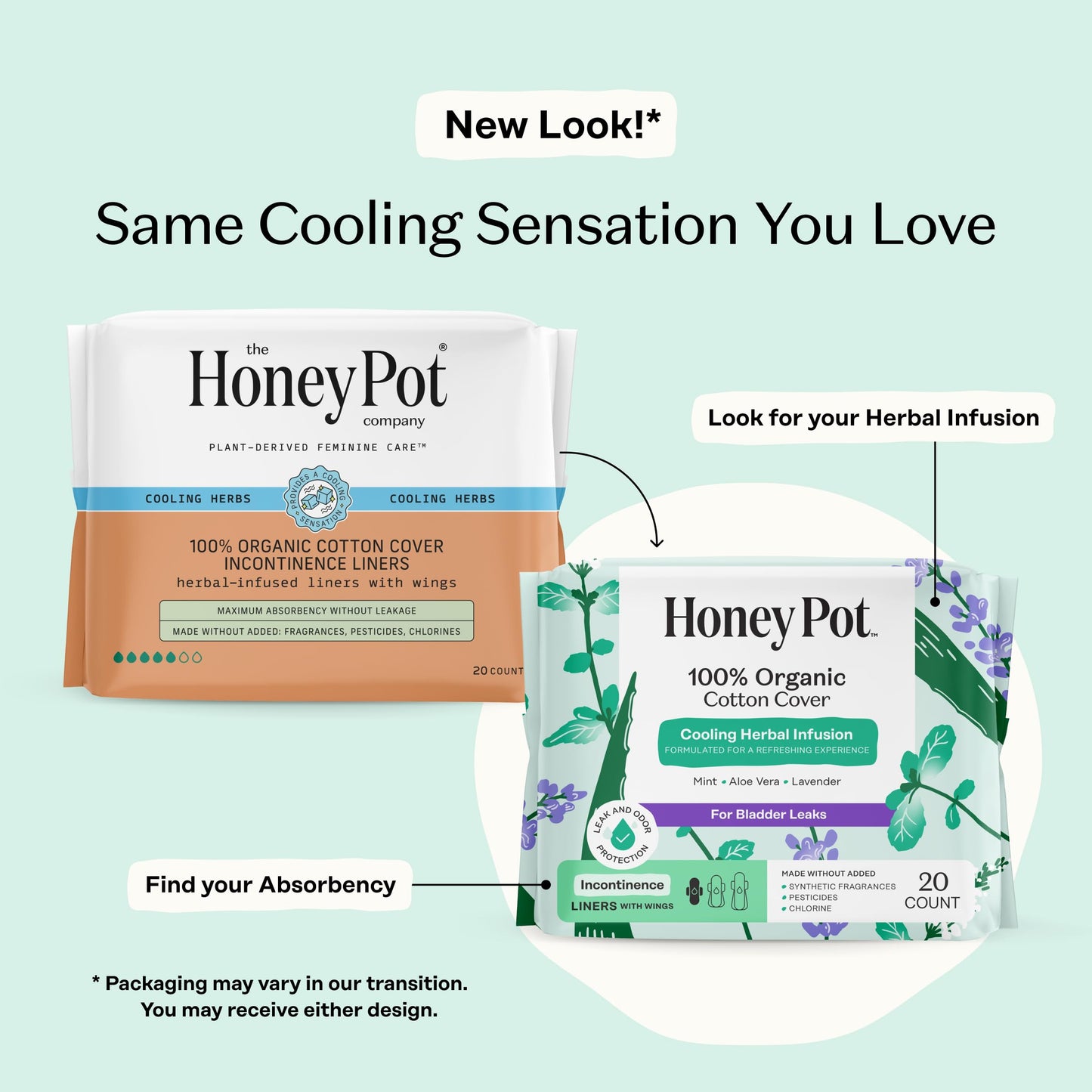 The Honey Pot Company - Herbal Panty Liners for Women - Organic Incontinence w/Wings - Infused w/Essential Oils for Cooling Effect - Postpartum Essentials - Feminine Care - 20ct