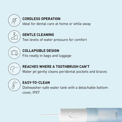 Panasonic Water Flosser for Travel, Cordless Portable Oral Irrigator with Two Water Pressure Settings, Collapsible Water Tank - EW-DJ11-A