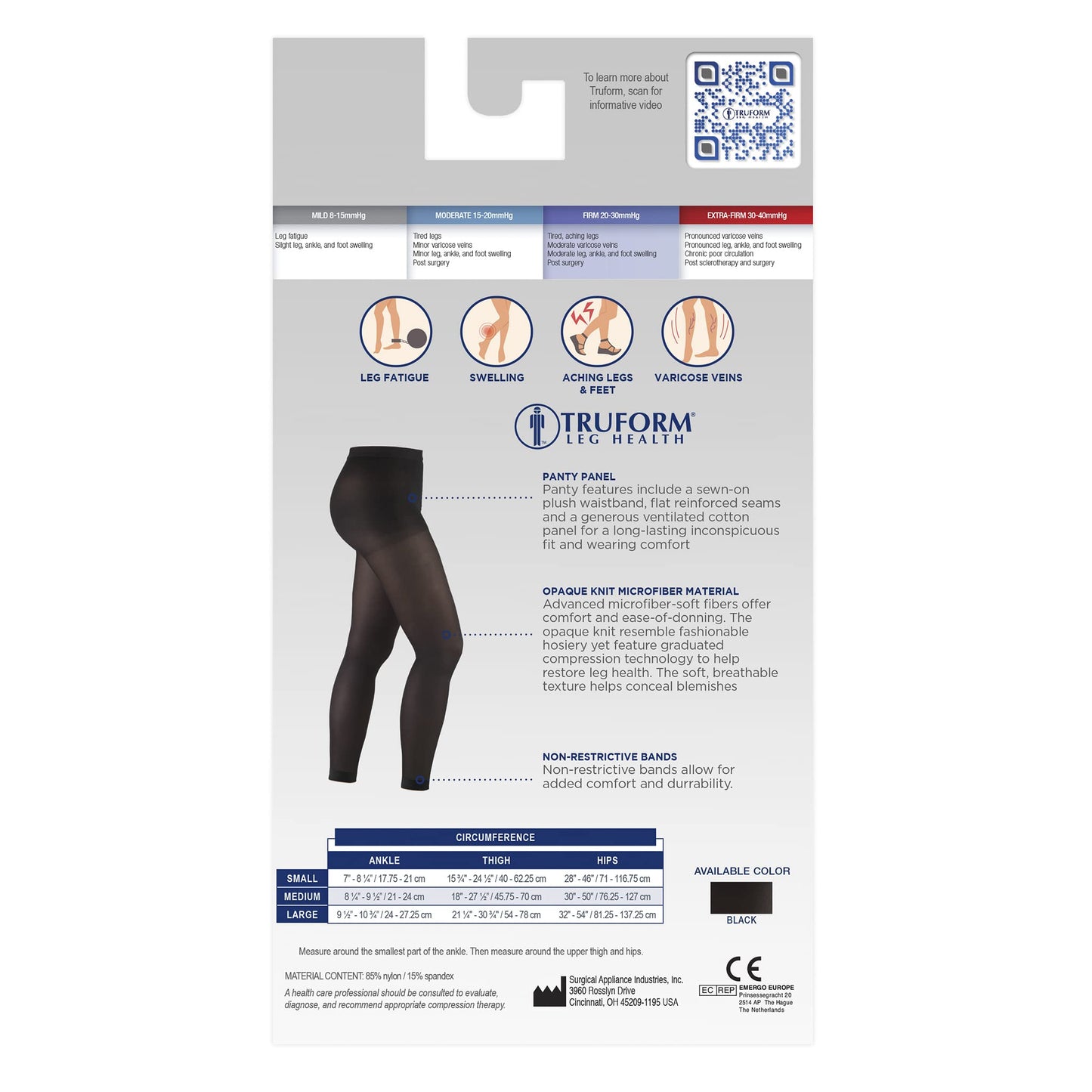 Truform Women's 20-30 mmHg Medical Compression Tights, Footless Opaque Shapewear Support Pantyhose, Large