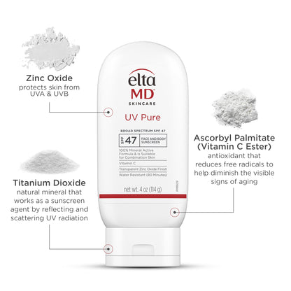 EltaMD UV Pure Face and Body Sunscreen, SPF 47 Mineral Sunscreen for Kids and Adults, Water Resistant Up to 80 Minutes, Oil Free Zinc Oxide Formula