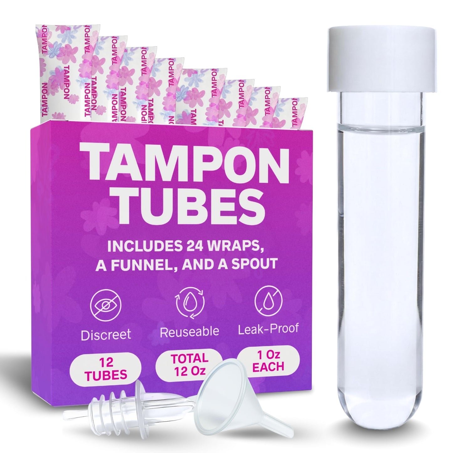 Secret Flask Tampon Flask Kit - 12 Tampon Tubes, 24 Wrappers, 1 Funnel & 1 Spout - Undetectable On-The-Go Drink Containers