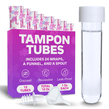 Secret Flask Tampon Flask Kit - 12 Tampon Tubes, 24 Wrappers, 1 Funnel & 1 Spout - Undetectable On-The-Go Drink Containers