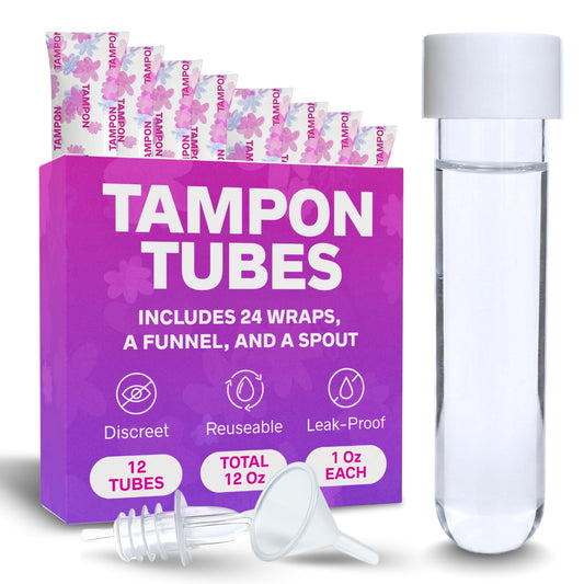 Secret Flask Tampon Flask Kit - 12 Tampon Tubes, 24 Wrappers, 1 Funnel & 1 Spout - Undetectable On-The-Go Drink Containers