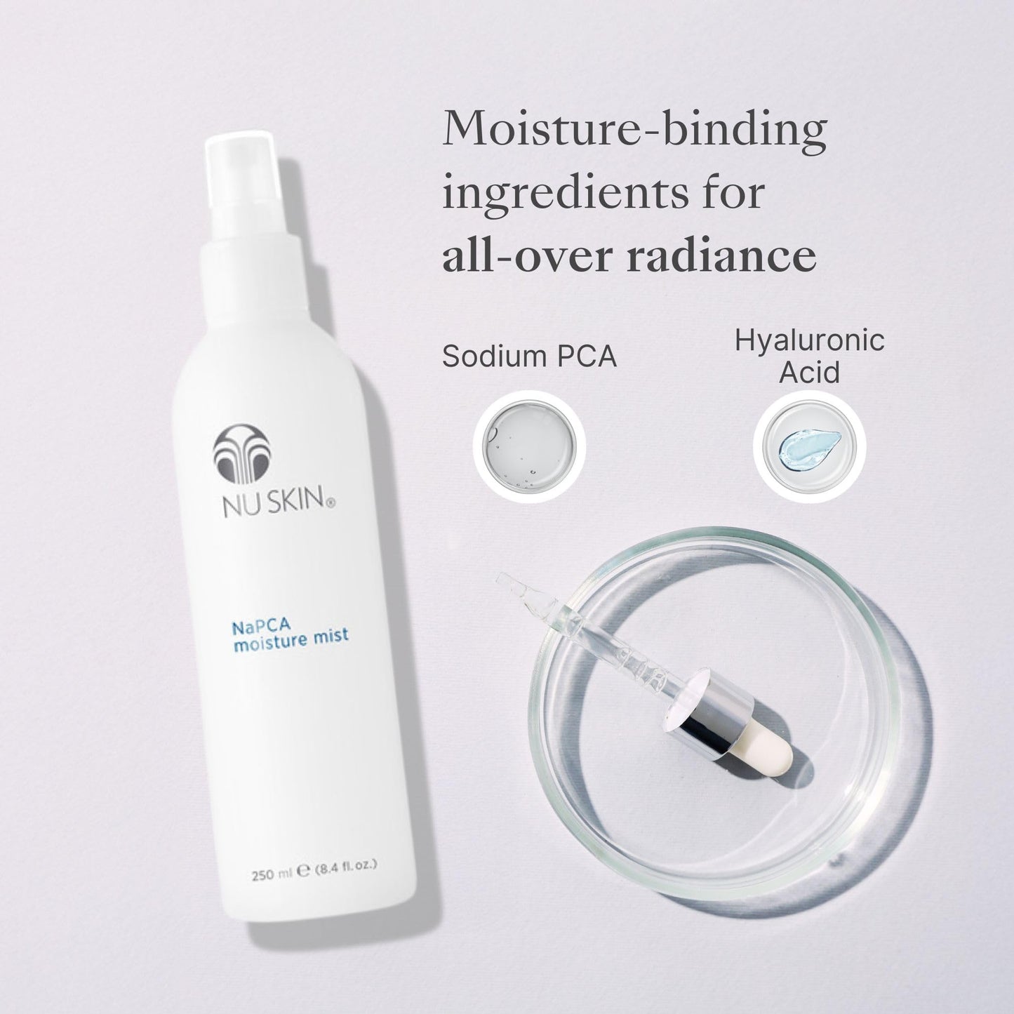 Nu Skin NaPCA Moisture Mist | Revitalizing Moisturizer & Cooling Mist with Hyaluronic Acid | Hydrating Spray for Face, Body & Hair | Sodium PCA for All Skin Types | 8 oz | 2 Pack