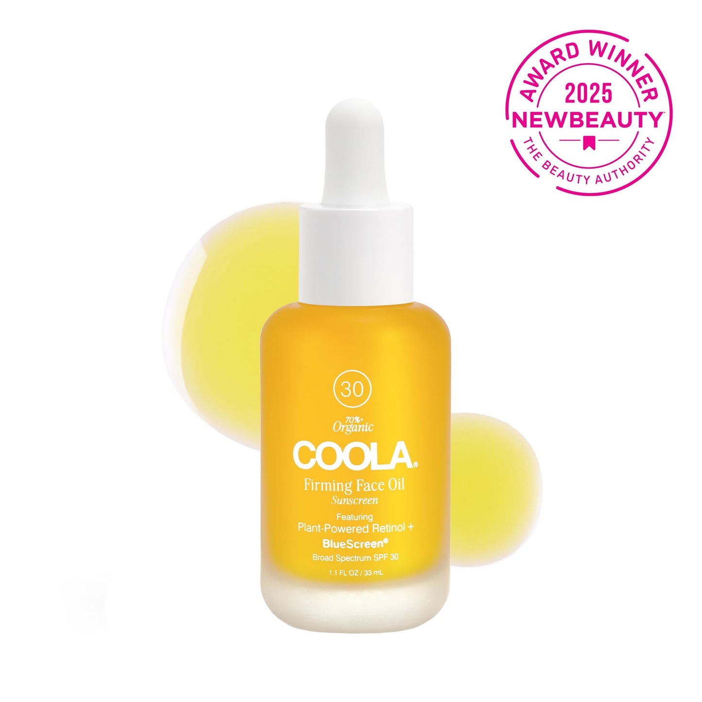 COOLA Firming Face Oil, SPF 30, Organic Lightweight Hydrating Sunscreen Oil with Bakuchiol, Vitamins C, D, E, Sea Buckthorn & Moringa Oils, Firms & Smooths Skin, 1.1 Oz