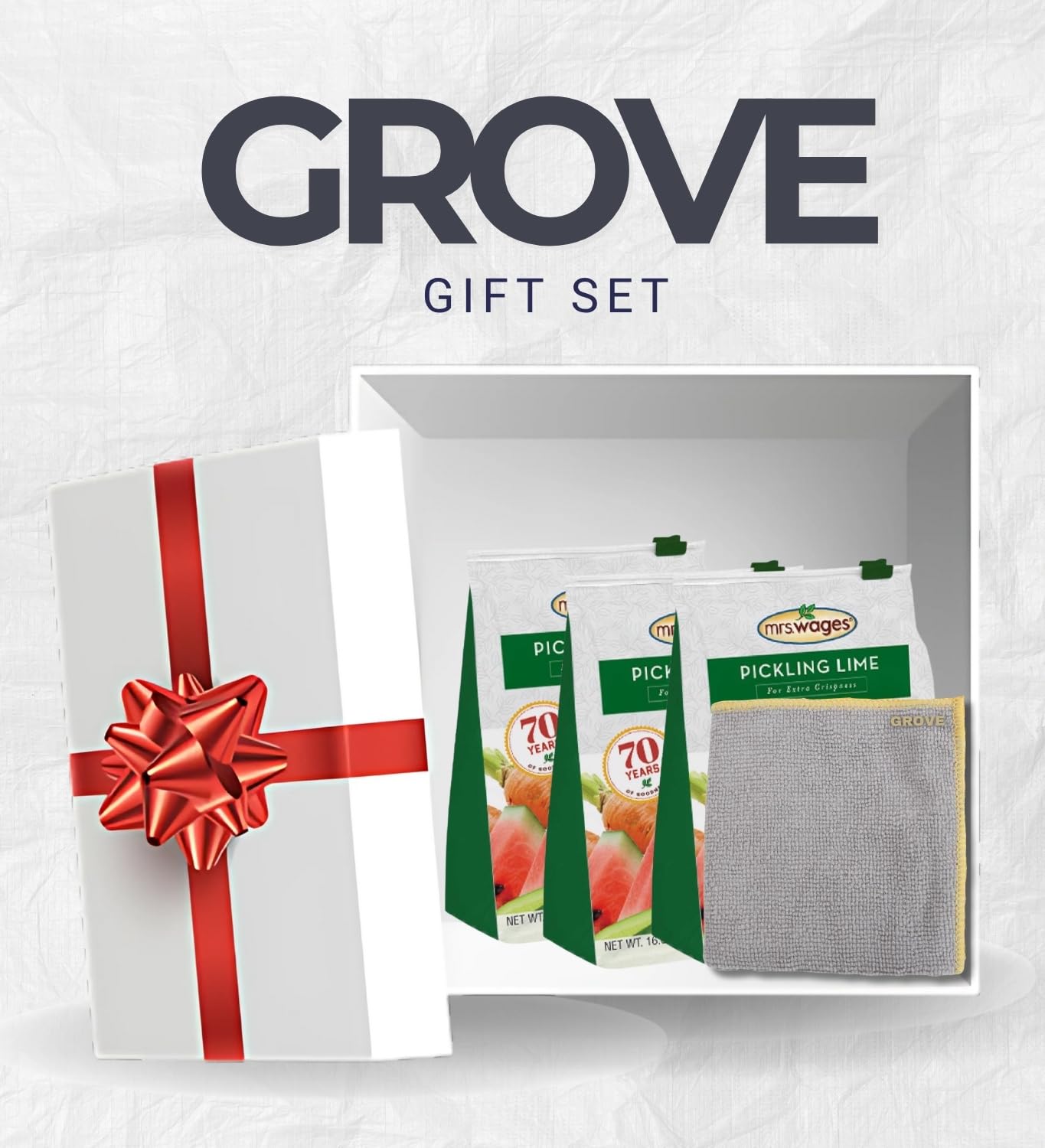 3x Pickling Lime by Mrs. Wages 16 oz Bundle with Microfiber Cloth – Ideal for Crisp, Flavorful Pickles, Green Tomatoes, Watermelon Rinds, and Citron – Gift Set (4 Items)