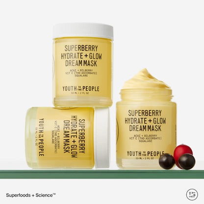 Youth To The People Superberry Dream Mask - Hyaluronic Acid + Vitamin C Face Moisturizer + Overnight Facial Mask, Hydrates + Plumps + Brightens Skin, Evens Skin Tone, For Dry + Dull Skin, Non-Greasy
