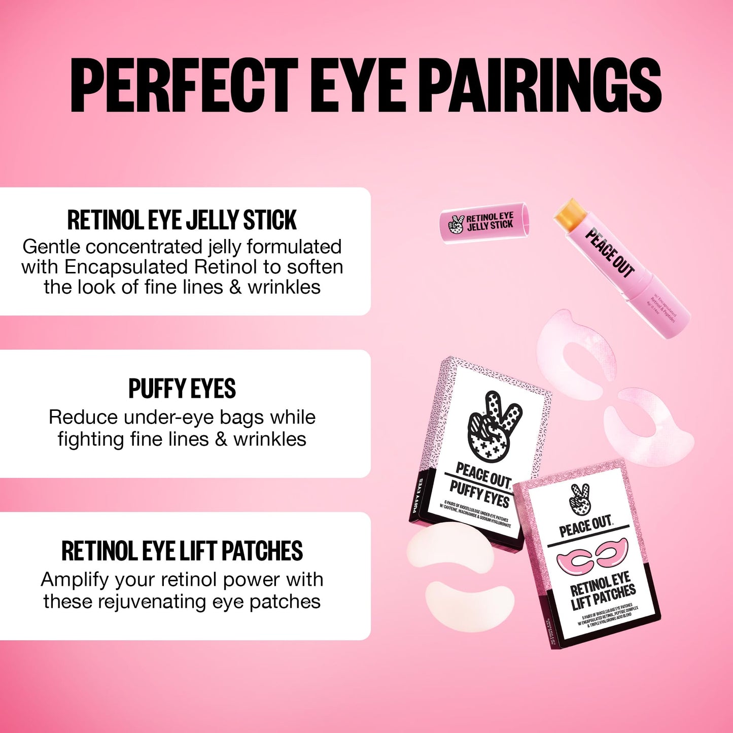 PEACE OUT Retinol Eye Jelly Stick, Under Eye Treatment for Hydration, Fine Lines & Wrinkles, with Encapsulated Retinol, Peptides & Squalane for Smoother Looking Under Eyes, 0.14 oz