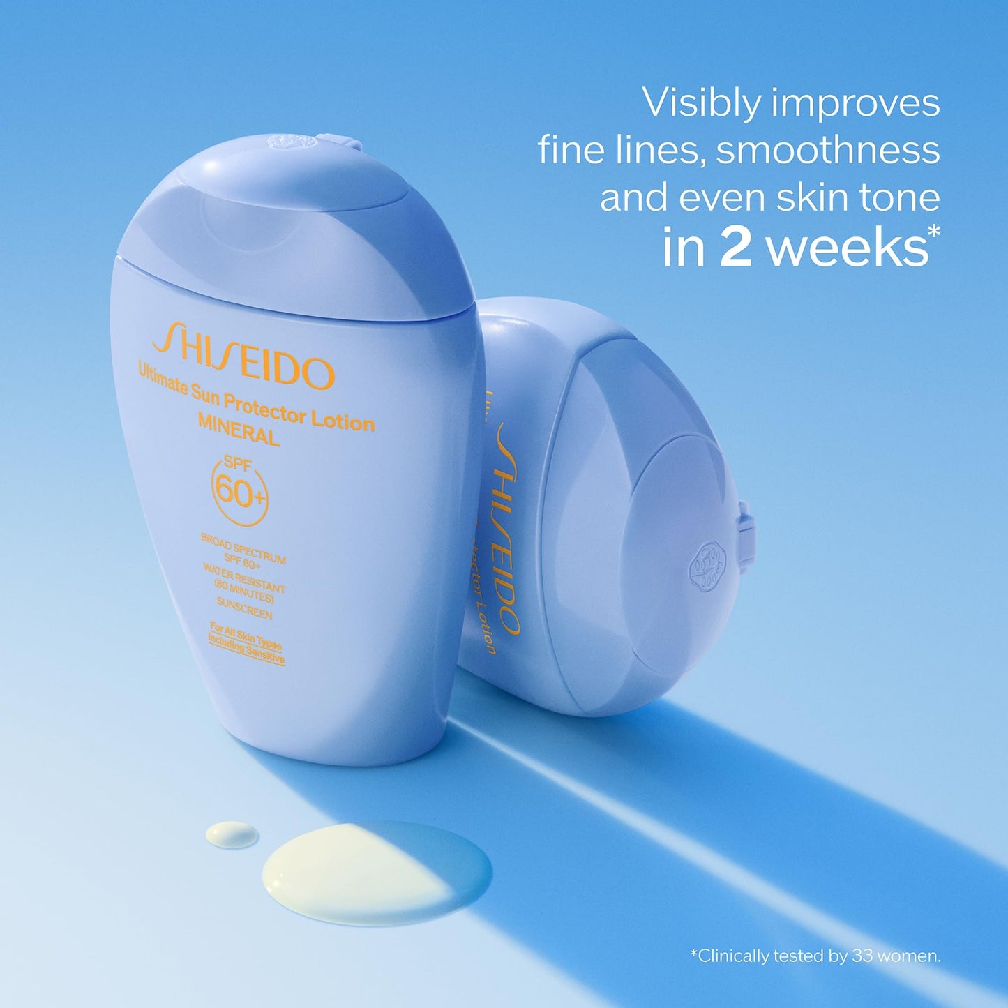 Shiseido Ultimate Sun Protector Lotion Mineral SPF 60+ - Sheer, Broad-Spectrum Sunscreen for Face & Body - Visibly Improves Fine Lines, Smoothness & Skin Tone - Fragrance Free, All Skin Types