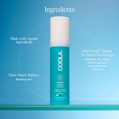 COOLA SunBlur Makeup Primer with SPF 50, Matte Finish, Sets Makeup for 8 Hour Wear, Dermatologist Tested Sunscreen, Paraben Free, Vegan, 1.0 Fl Oz