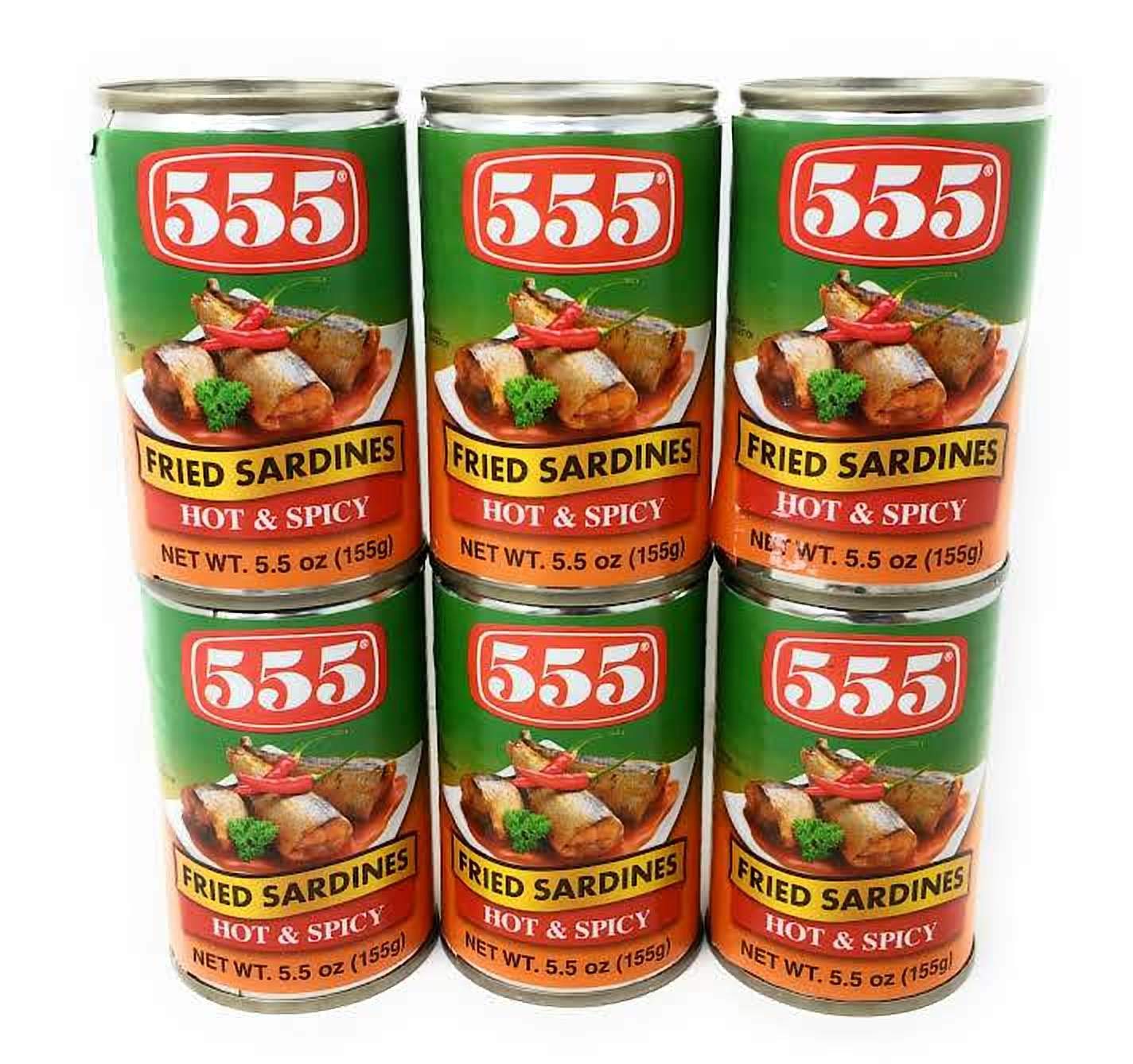 555 Fried Sardines Hot & Spicy 5.5oz (155g), 6 Pack