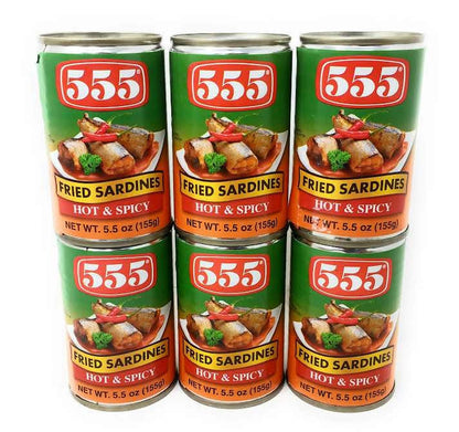 555 Fried Sardines Hot & Spicy 5.5oz (155g), 6 Pack