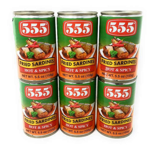 555 Fried Sardines Hot & Spicy 5.5oz (155g), 6 Pack