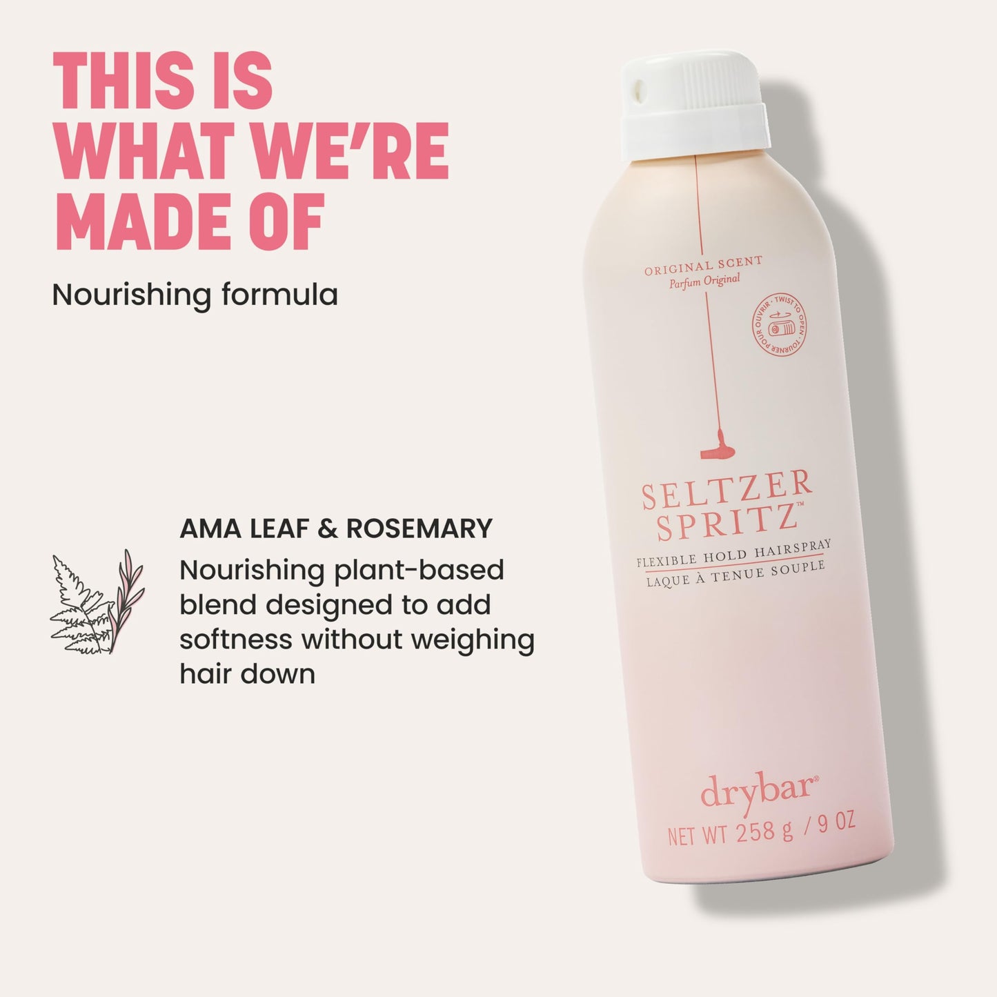 Drybar Seltzer Spritz Flexible Hold Hairspray | Holds Style for 8 Hours* with Touchable Finish, Adds Softness, Ultrafine Mist Diffuser for Even, Quick Drying Application, Vegan & Cruelty Free