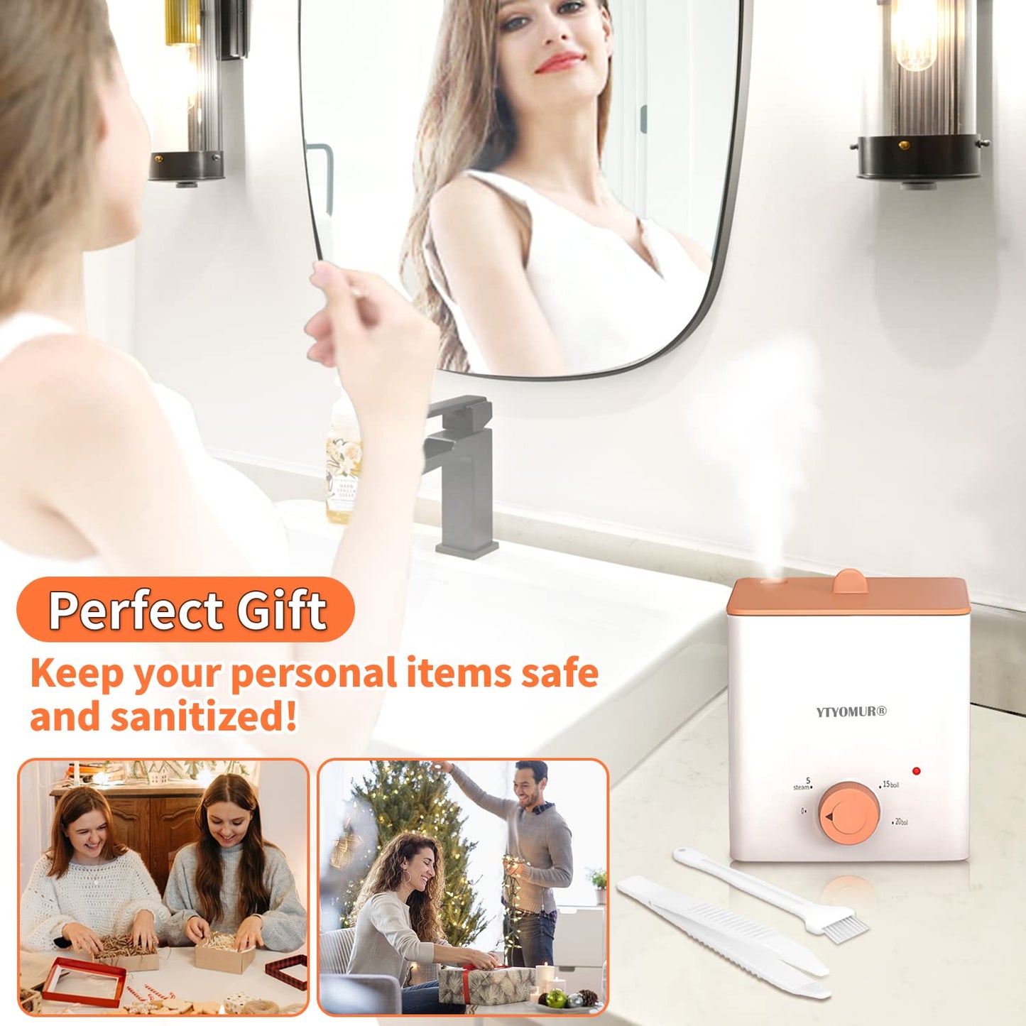 Menstrual Cup Sterilizer, Menstrual Disc Cleaner, 2 in 1 Boiling and Steaming Modes for Women Feminine Hygiene Care, One-Click Knob Timer Auto Off, with 1 Cleaning Brush & 1 Heat Resistant Clip