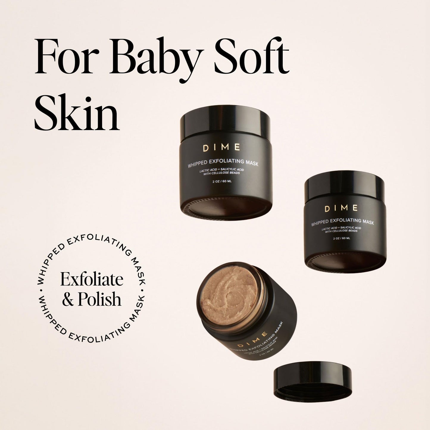 DIME Beauty Whipped Exfoliating Mask, Face Scrub and Cleanser, Lactic Acid and Salicylic Acid Scrub, 2 oz / 60 ml