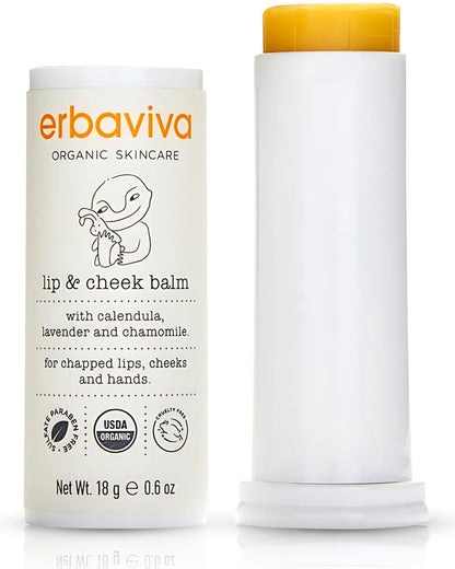 Erbaviva Organic Lip & Cheek Balm – Moisturizing Stick for Baby & Adults | USDA Organic, Shea Butter & Calendula for Dry, Chapped Skin | Lip, Cheek & Hand Protection