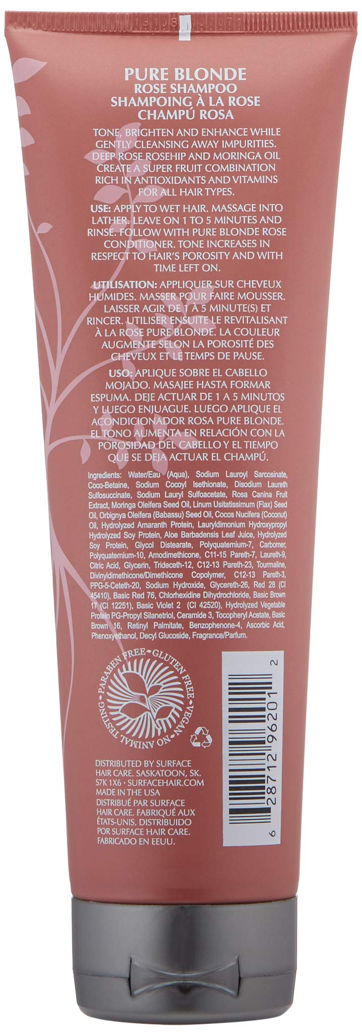 SURFACE Hair Pure Blonde Rose Shampoo – Sulfate-Free, Paraben-Free Cleansing, Shine, Tone & Enhance - 9oz