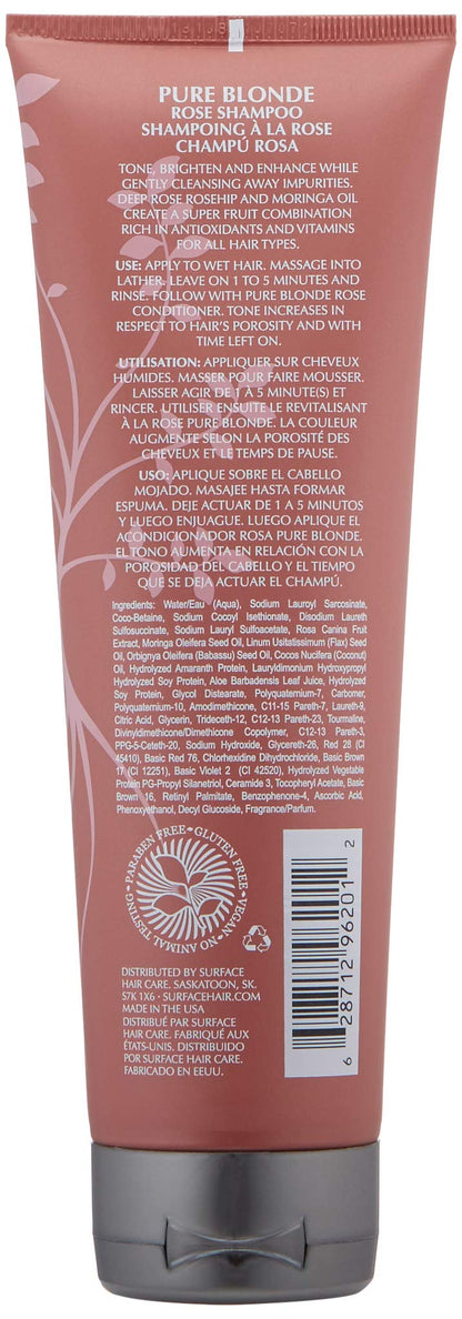 SURFACE Hair Pure Blonde Rose Shampoo – Sulfate-Free, Paraben-Free Cleansing, Shine, Tone & Enhance - 9oz