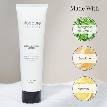 Aloette Facial Moisturizer for Oily & Irritable Skin, Nutri Moisture Lotion - Lightweight Daily Moisturizer for Uneven Skin Tone, Breakouts & Acne - Moisturizing, Hydrating & Soothing Face Cream