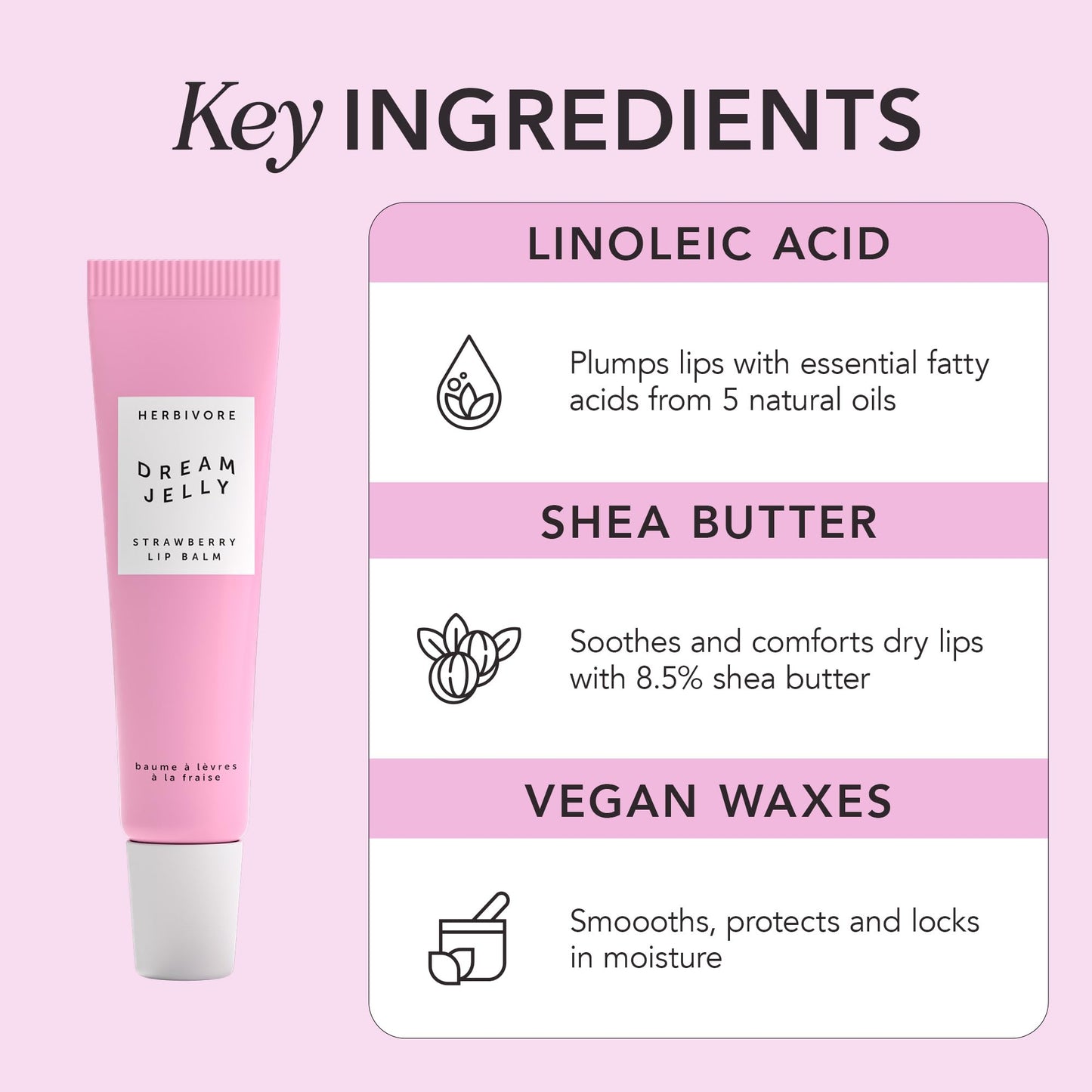 HERBIVORE Dream Jelly Multi-Oil Lip Balm for Hydration + Plumping with Linoleic Acid, Shea Butter, and Vegan Waxes - Plant-based, Vegan, Cruelty-Free