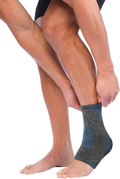 Mueller Sports Medicine FIR 4-Way Ankle Support Sleeve, Ankle Pain Relief Support for Men and Women, Ideal for Sprains, Strains, Arthritis, Black/Blue