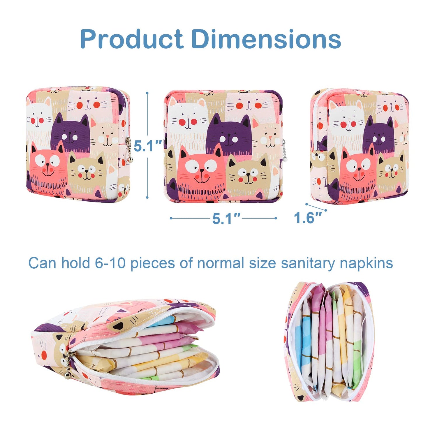 Desing Wish Sanitary Pad Storage Bag Portable Period Bag for Teen Pads/Sanitary Napkins/Small Tampons, Sanitary Napkin Storage Bag First Period Gifts for Teen Girls (Cat)