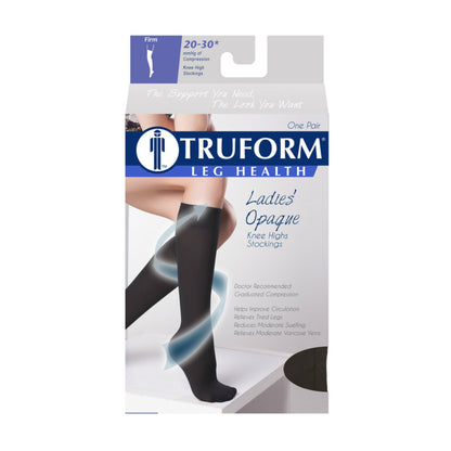 Truform Women's Compression Stockings, 20-30 mmHg, Knee High Length, Closed Toe, Opaque, Black, X-Large