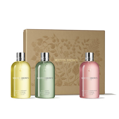 Molton Brown Floral & Green Body Wash Gift Set for Women - Trio of 10 fl. oz. Bath & Shower Gel, Luxury Scented Body Care Beauty Set, Mothers Day